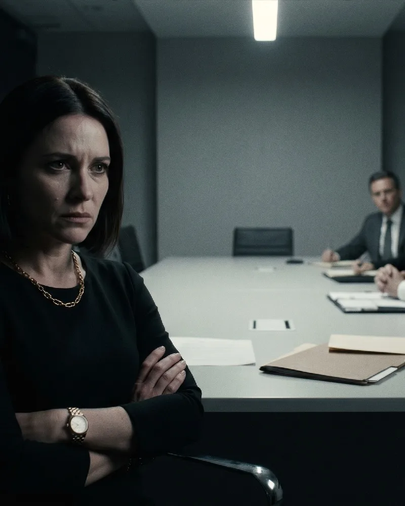 Angry female sitting in a lawyer's office