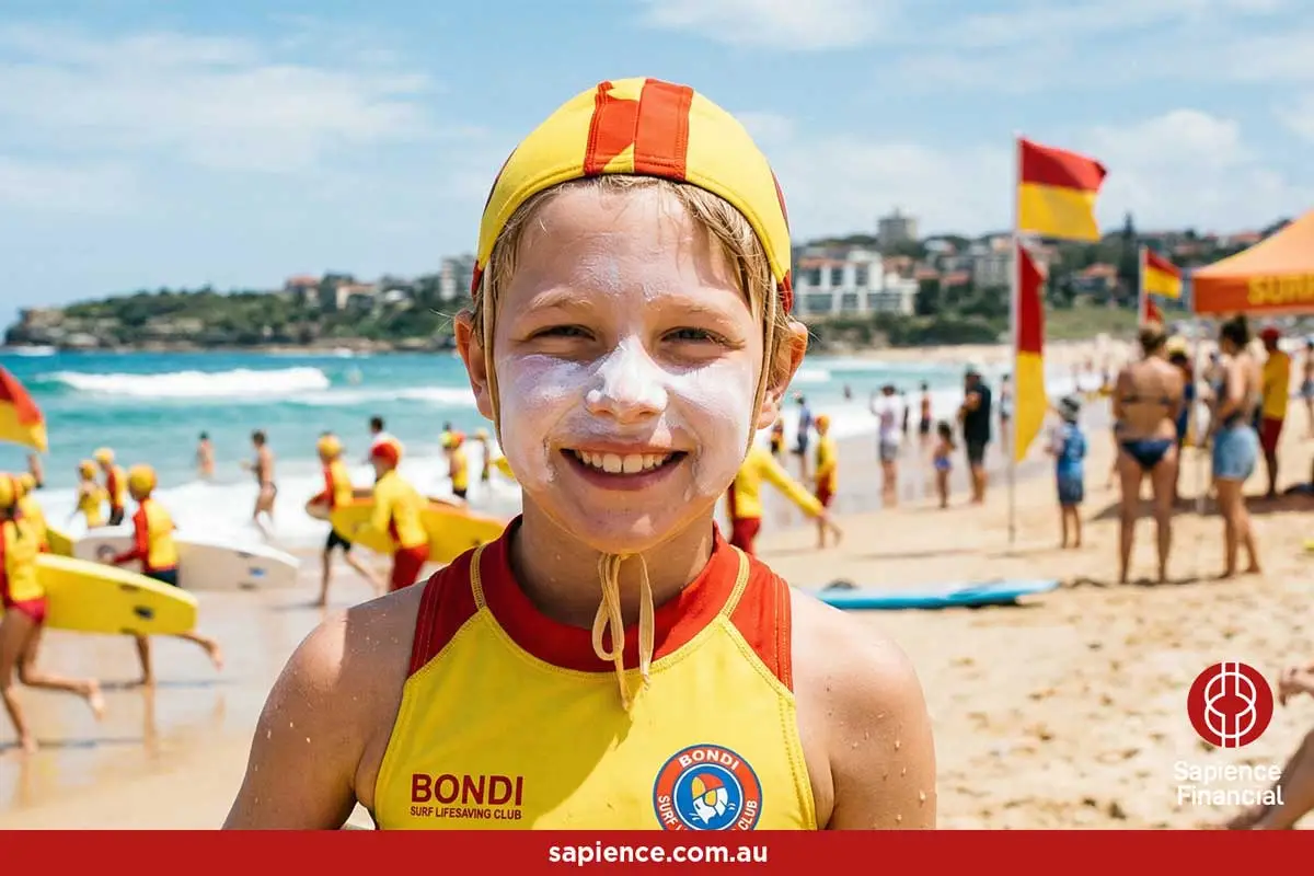 smiling young beach nipper boy with white zinc on his nose